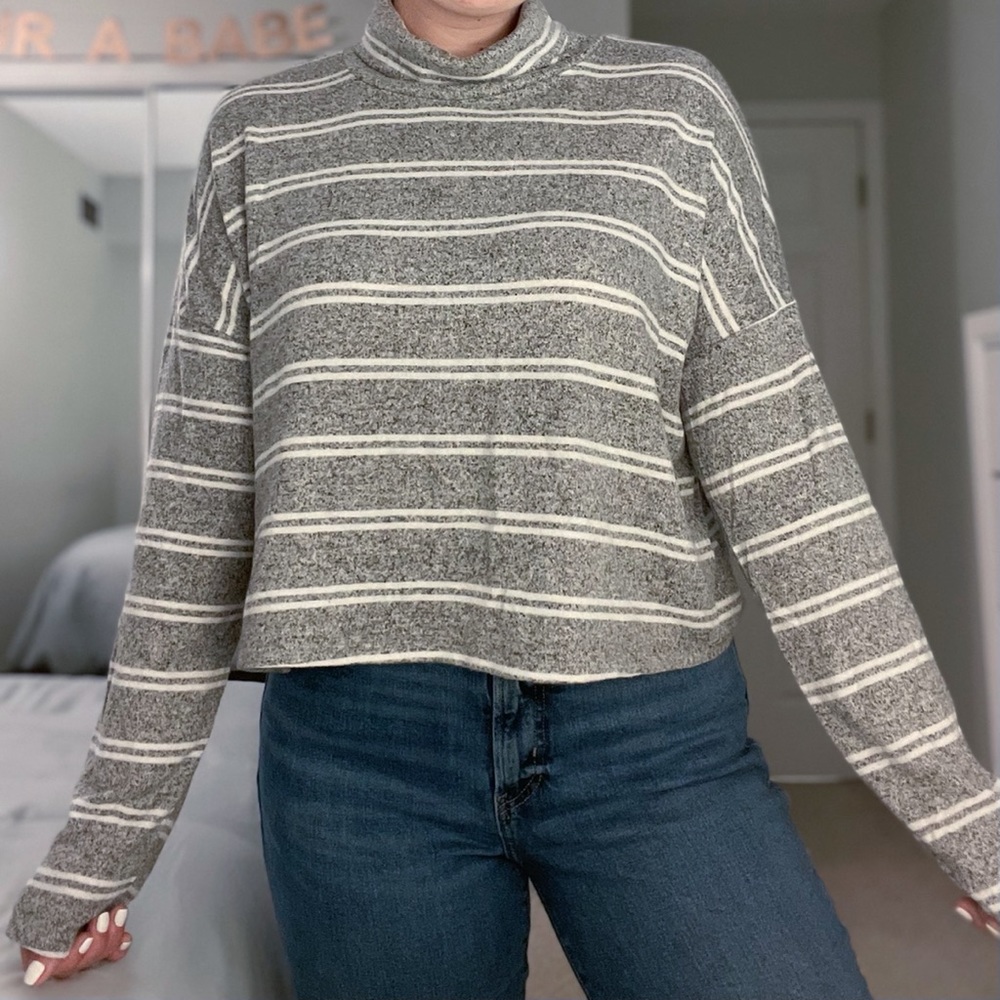Striped Cowl Neck Lightweight Sweater